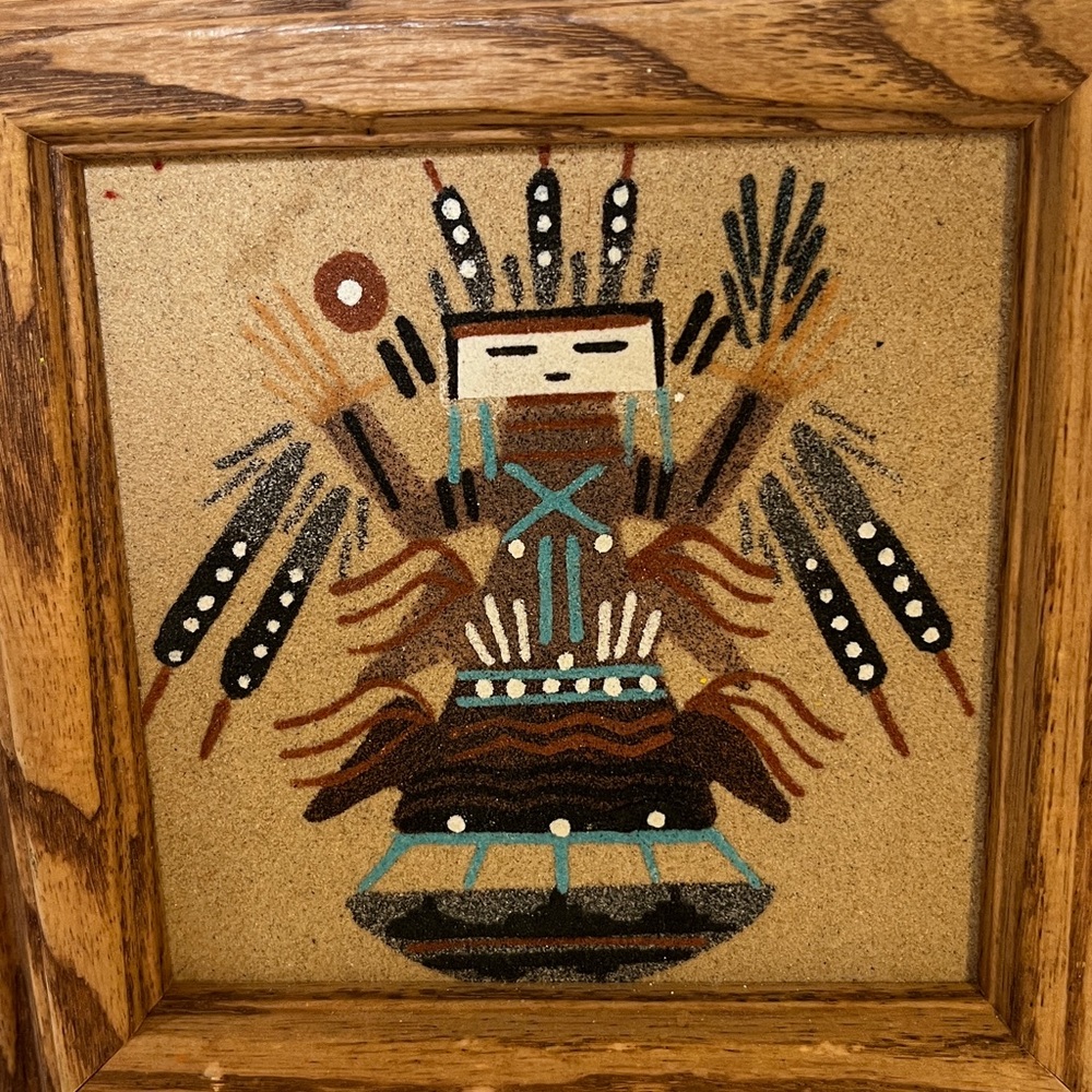 Native American Navajo Sand Paintings 8-1/2” X 8-1/2”. Originates from Navajo - Picture 4 of 7